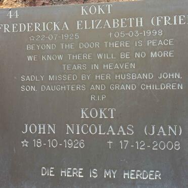 KOKT John Nicolaas 1926-2008 &amp; Fredericka Elizabeth 1925-1998