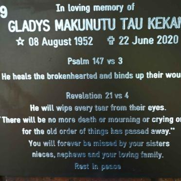 KEKANA Gladys Makunutu Tau 1952-2020