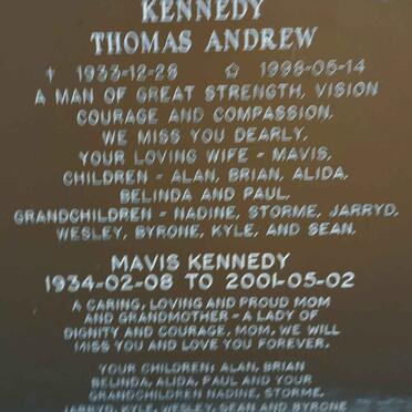 KENNEDY Thomas Andrew 1933-1998 &amp; Mavis 1934-2001