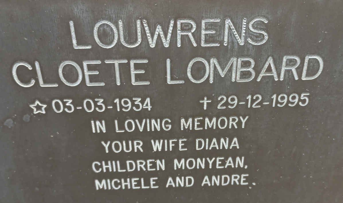 LOUWRENS Cloete Lombard 1934-1995
