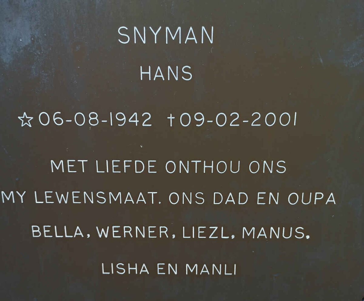 SNYMAN Hans 1942-2001