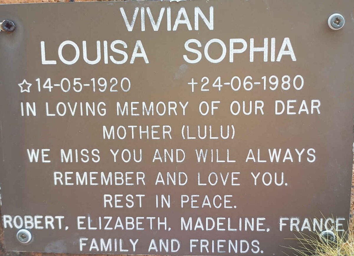 VIVIAN Louisa Sophia 1920-1980