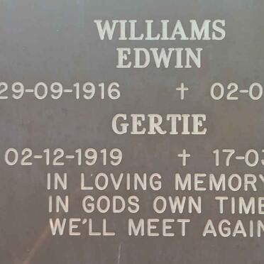 WILLIAMS Edwin 1916-1977 &amp; Gertie 1919-1991