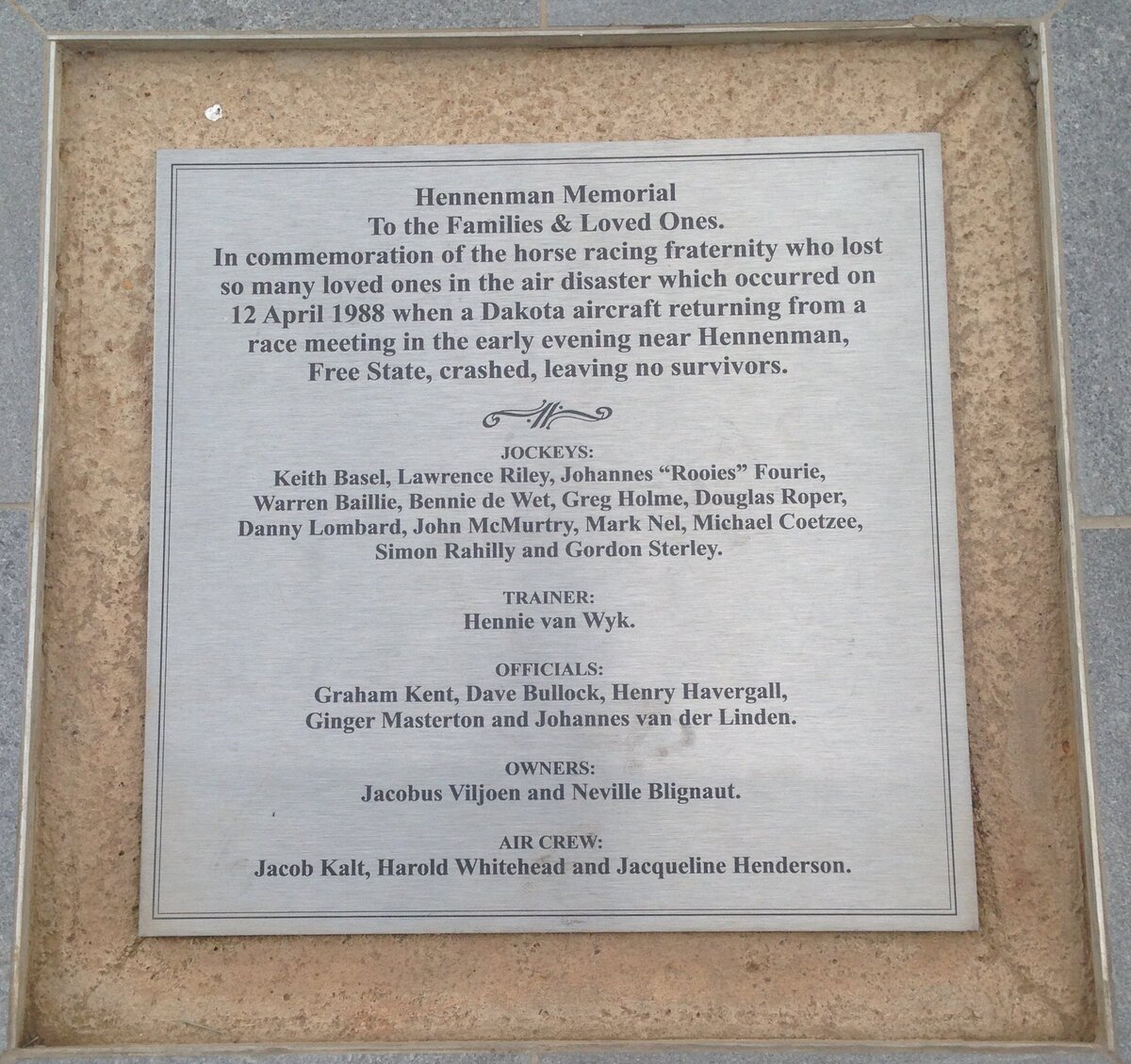 3. Hennenman Memorial 1988 - see names
