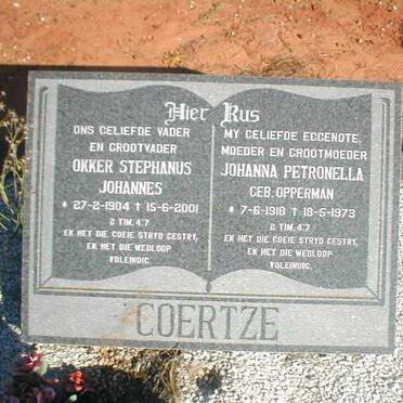 COERTZE Okker Stephanus Johannes 1904-2001 &amp; Johanna Petronella OPPERMAN 1918-1973