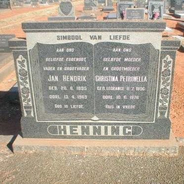 HENNING Jan Hendrik 1895-1969 &amp; Christina Petronella LE GRANGE 1896-1976