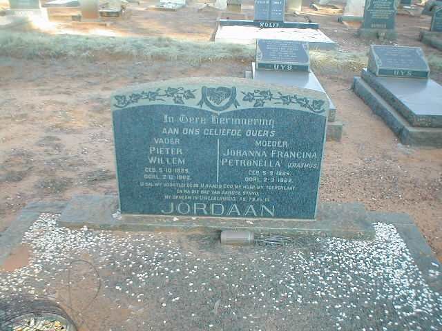 JORDAAN Pieter Willem 1885-1962 &amp; Johanna Francina Petronella ERASMUS 1885-1962