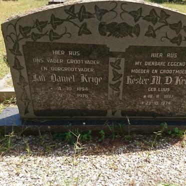 KRIGE Jan Daniel 1894-1976 &amp; Hester M.D. LUUS 1897-1974