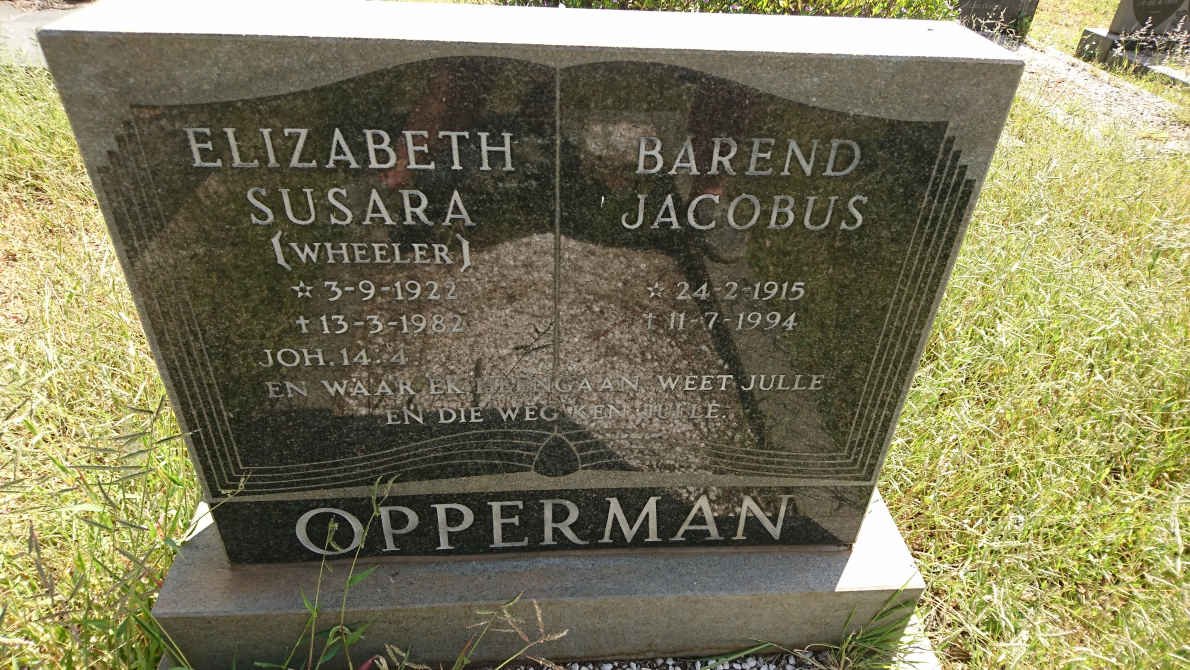 OPPERMAN Barend Jacobus 1915-1994 &amp; Elizabeth Susara WHEELER 1922-1982