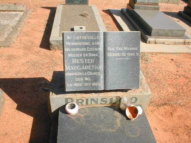 PRINSLOO Hester Margaretha voorheen LA GRANGE nee NEL 1892-1963