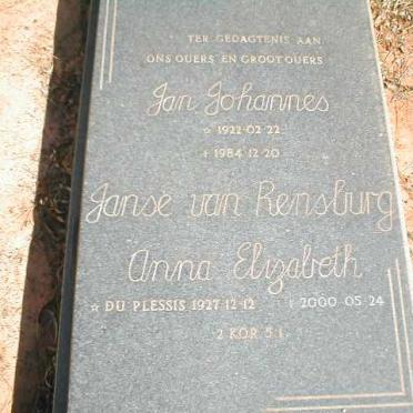 RENSBURG Jan Johannes, Janse van 1922-1984 &amp; Anna Elizabeth DU PLESSIS 1927-2000