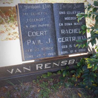 RENSBURG Coert Paul J., van 1922-1969 &amp; Rachel Gertruida 1934-2002