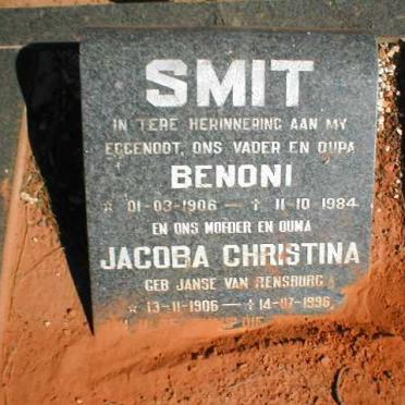 SMIT Benoni 1906-1984 &amp; Jacoba Christina JANSE VAN RENSBURG 1906-1996