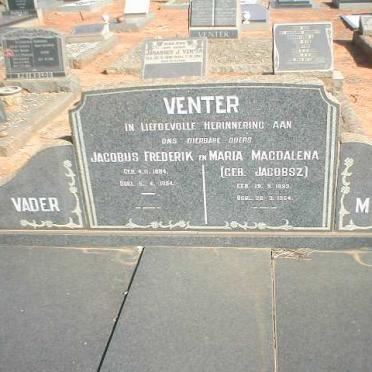 VENTER Jacobus Frederik 1884-1954 &amp; Maria Magdalena nee JACOBSZ 1893-1964