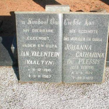 VALENTEIN Jan 1911-1967 &amp; Johanna Catharina du Plessis nee VENTER 1922-1972