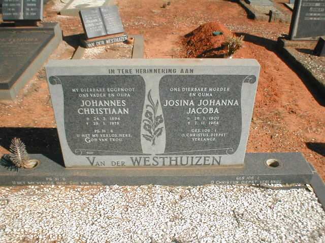 WESTHUIZEN Johannes Christiaan, van der 1894-1978 &amp; Josina Jacoba 1901-1984