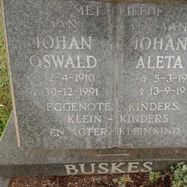 BUSKES Johan Oswald 1910-1991 &amp; Johanna Aleta M. 1910-1993