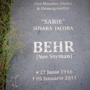 BEHR Susara Jacoba nee SNYMAN 1916-2014