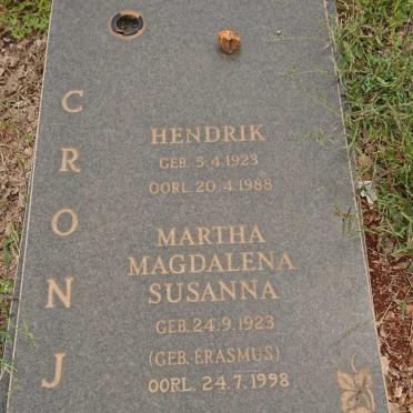 CRONJE Hendrik 1923-1988 &amp; Martha Magdalena Susanna ERASMUS 1923-1998