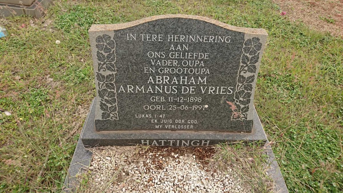 HATTINGH Abraham Armanus de Vries 1898-1997
