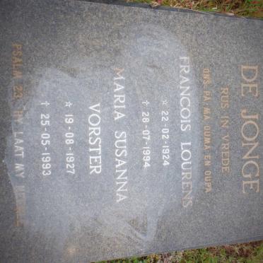 JONGE Francois Lourens, de 1924-1994 &amp; Maria Susanna VORSTER 1927-1993