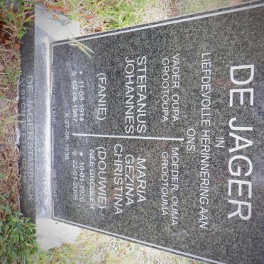 JAGER Stefanus Johannes, de 1914-1987 &amp; Maria Gezina Christina GROBLER 1920-2005