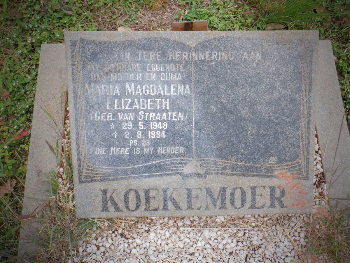 KOEKEMOER Maria Magdalena Elizabeth nee VAN STRAATEN 1948-1994
