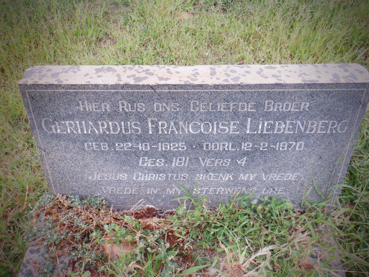 LIEBENBERG Gerhardus Francoise 1925-1970