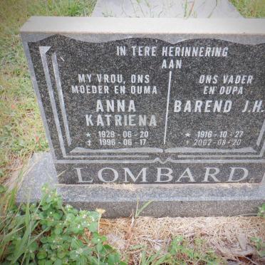 LOMBARD Barend J.H. 1916-2002 &amp; Anna Katriena 1929-1996