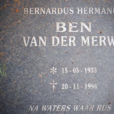 MERWE Bernardus Hermanus, van der 1933-1996