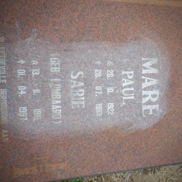 MARE Paul 1922-1993 &amp; Sarie LOMBAARD 1916-1997