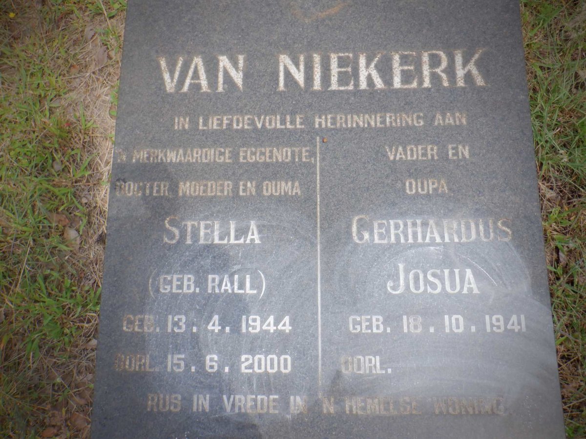 NIEKERK Gerhardus Josua, van 1941- &amp; Stella RALL 1944-2000