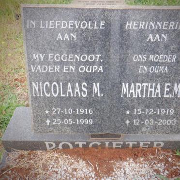 POTGIETER Nicolaas M. 1916-1999 &amp; Martha E.M. 1919-2003