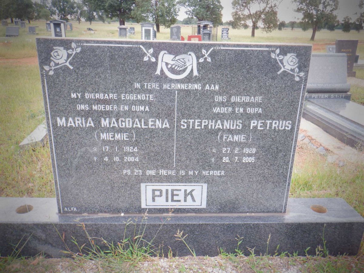 PIEK Stephanus Petrus 1920-2005 &amp; Maria Magdalena 1924-2004