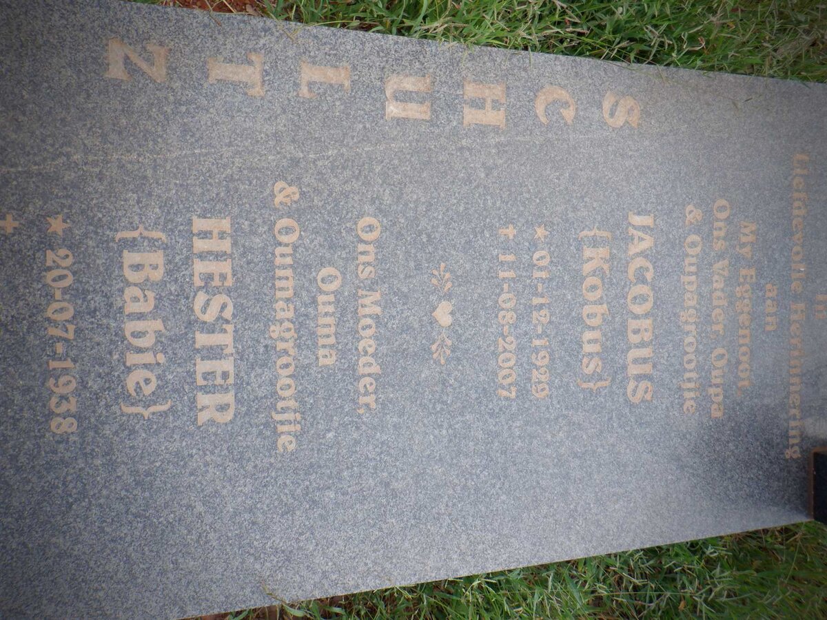 SCHULTZ Jacobus 1929-2007 &amp; Hester 1938-