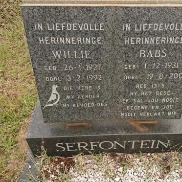 SERFONTEIN Willie 1927-1992 &amp; Babs 1931-2002