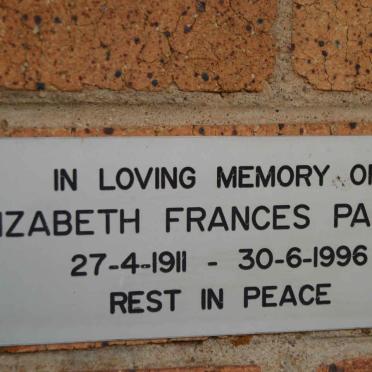 PARRACK Elizabeth Frances 1911-1996