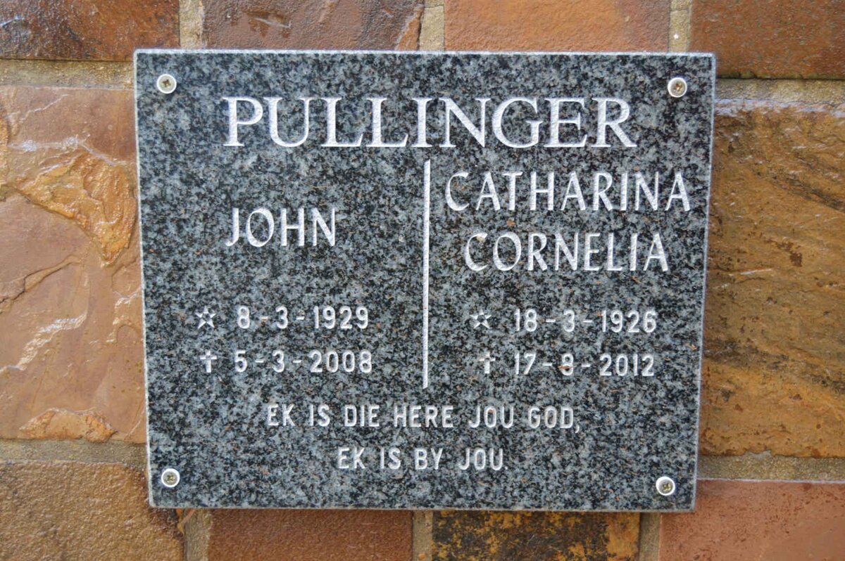 PULLINGER John 1929-2008 &amp; Catharina Cornelia 1926-2012