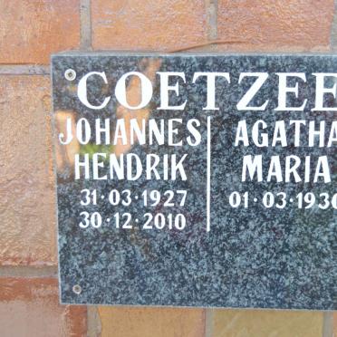 COETZEE Johannes Hendrik 1927-2010 &amp; Agatha Maria 1930-