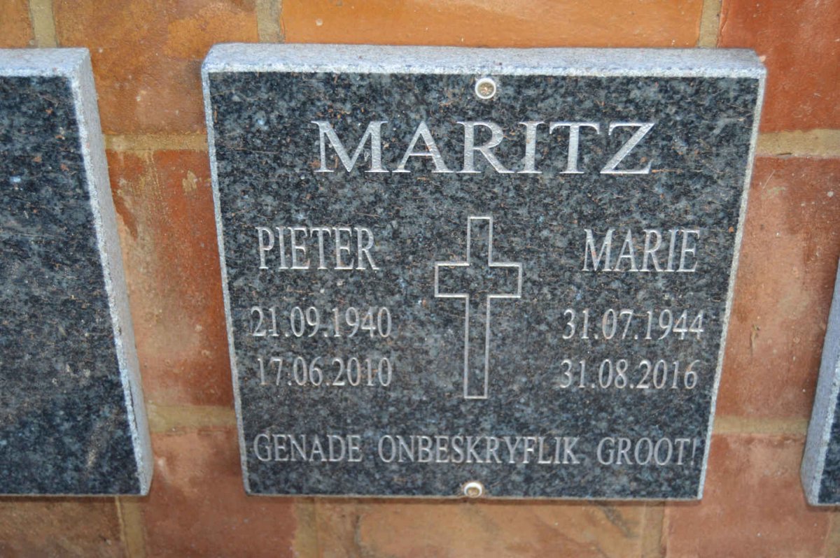 MARITZ Pieter 1940-2010 &amp; Marie 1944-2016