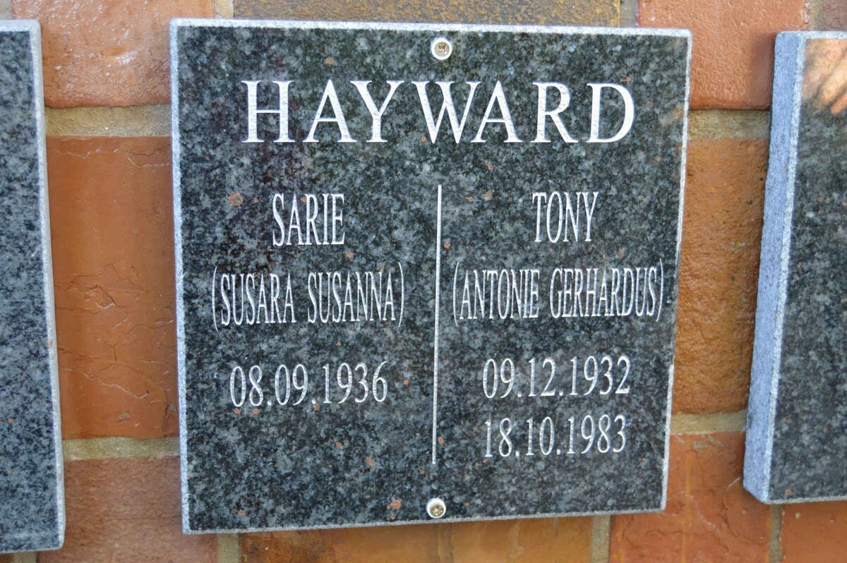 HAYWARD Antonie Gerhardus 1932-1983 &amp; Susara Susanna 1936-