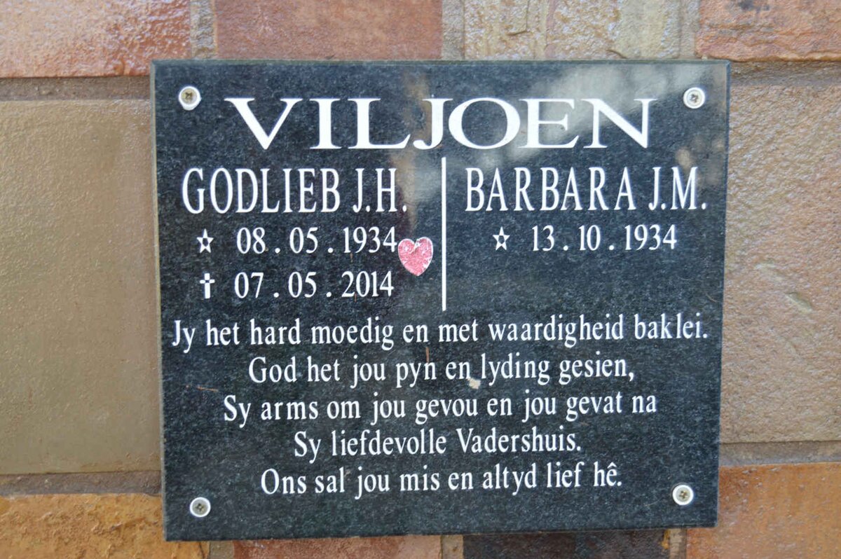 VILJOEN Godlieb J.H. 1934-2014 &amp; Barbara J.M. 1934-