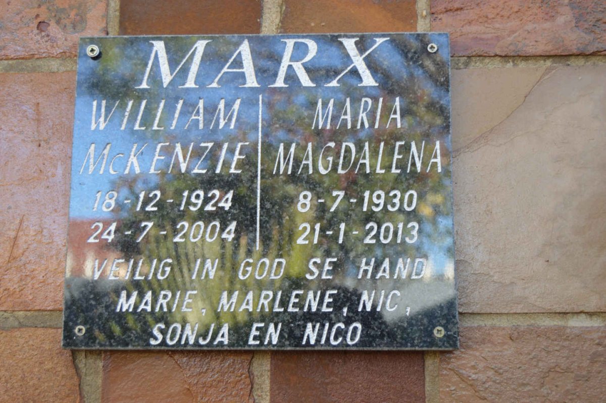 MARX William McKenzie 1924-2004 &amp; Maria Magdalena 1930-2013