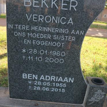 BEKKER Ben Adriaan 1955-2015 &amp; Veronica 1960-2000