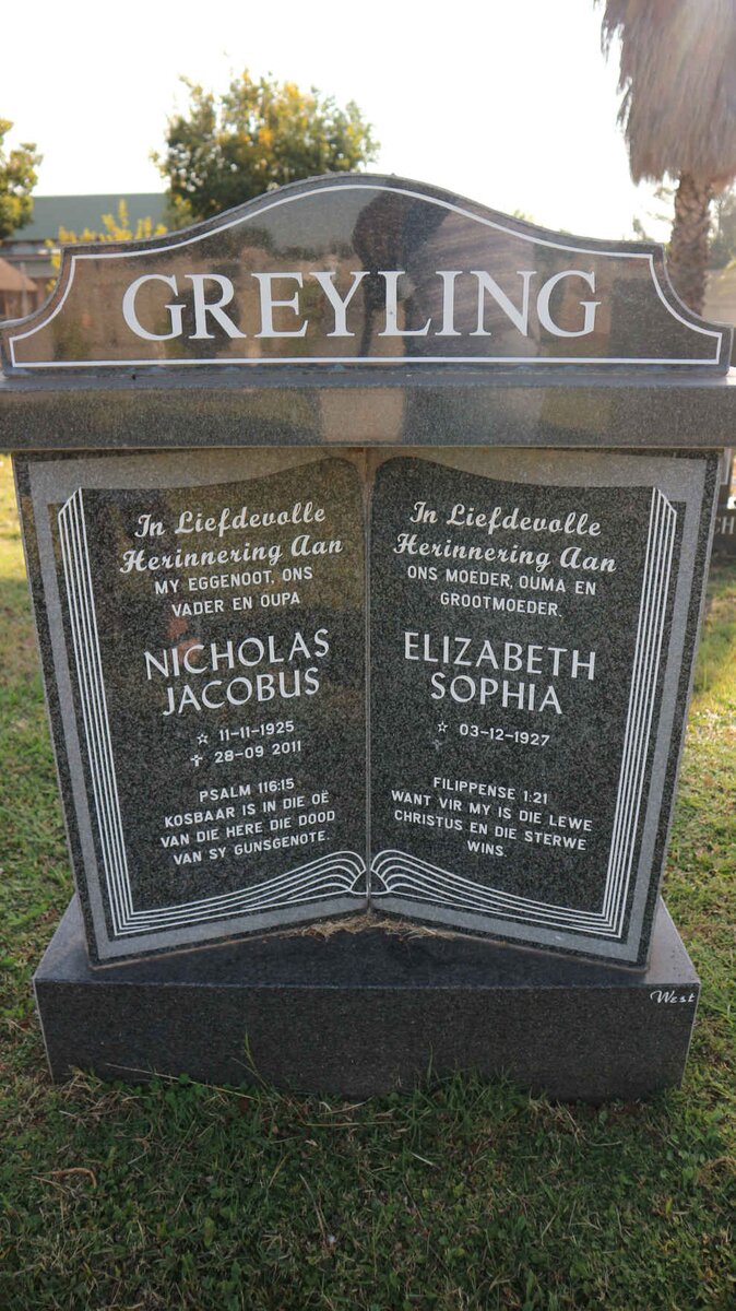GREYLING Nicholas Jacobus 1925-2011 &amp; Elizabeth Sophia 1927-