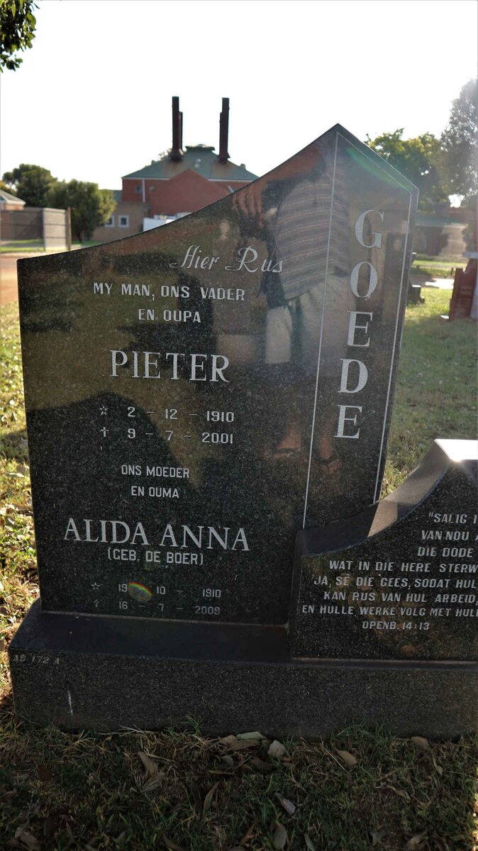 GOEDE Pieter 1910-2001 &amp; Alida Anna DE BOER 1910-2009