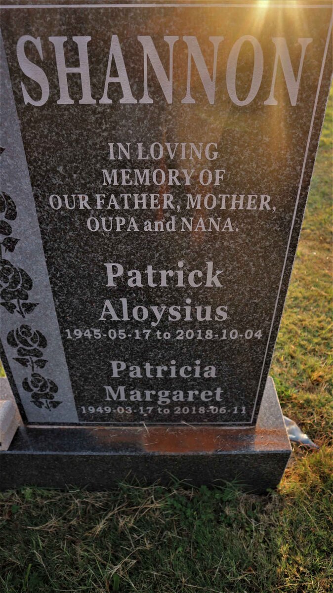 SHANNON Patrick Aloysius 1945-2018 &amp; Patricia Margaret 1949-2018