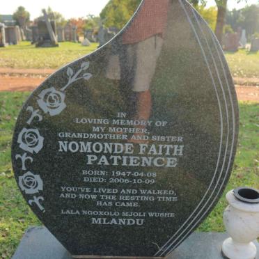 ZEYO Nomonde Faith Patience 1947-2006