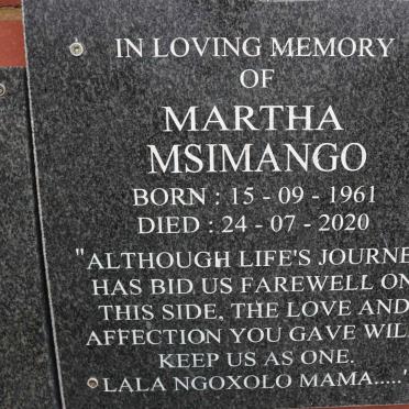 MSIMANGO Martha 1961-2020
