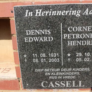 CASSELL Dennis Edward 1931-2003 &amp; Cornelia Petronella Hendrina 1938-2020